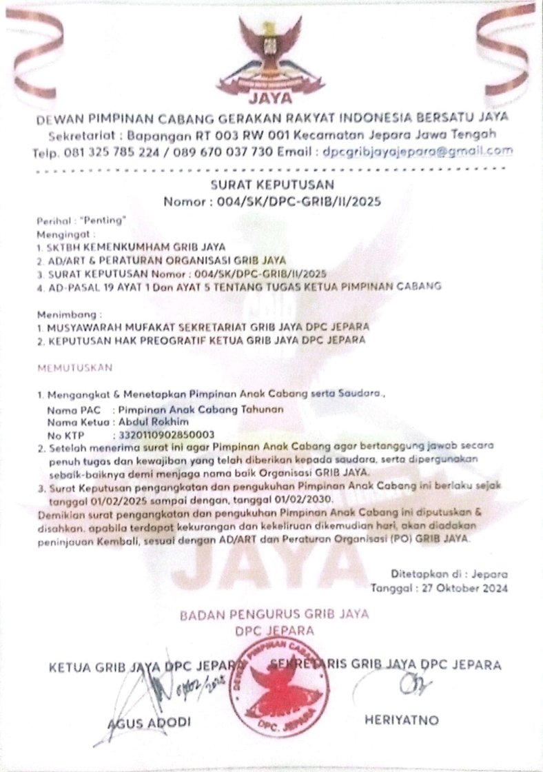 SK PAC Tahunan dan SK Ketua PAC Tahunan